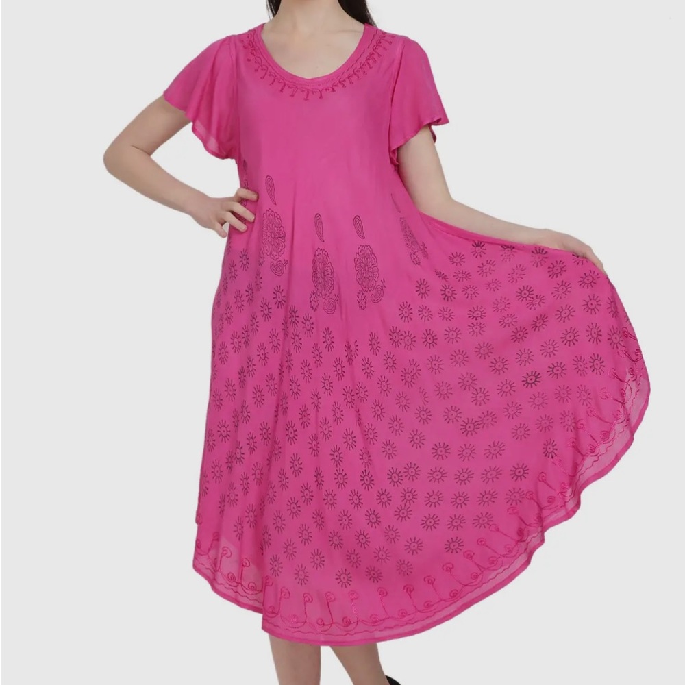 Advance Apparels Artisan Made Pink Dress with hand stamping One Size